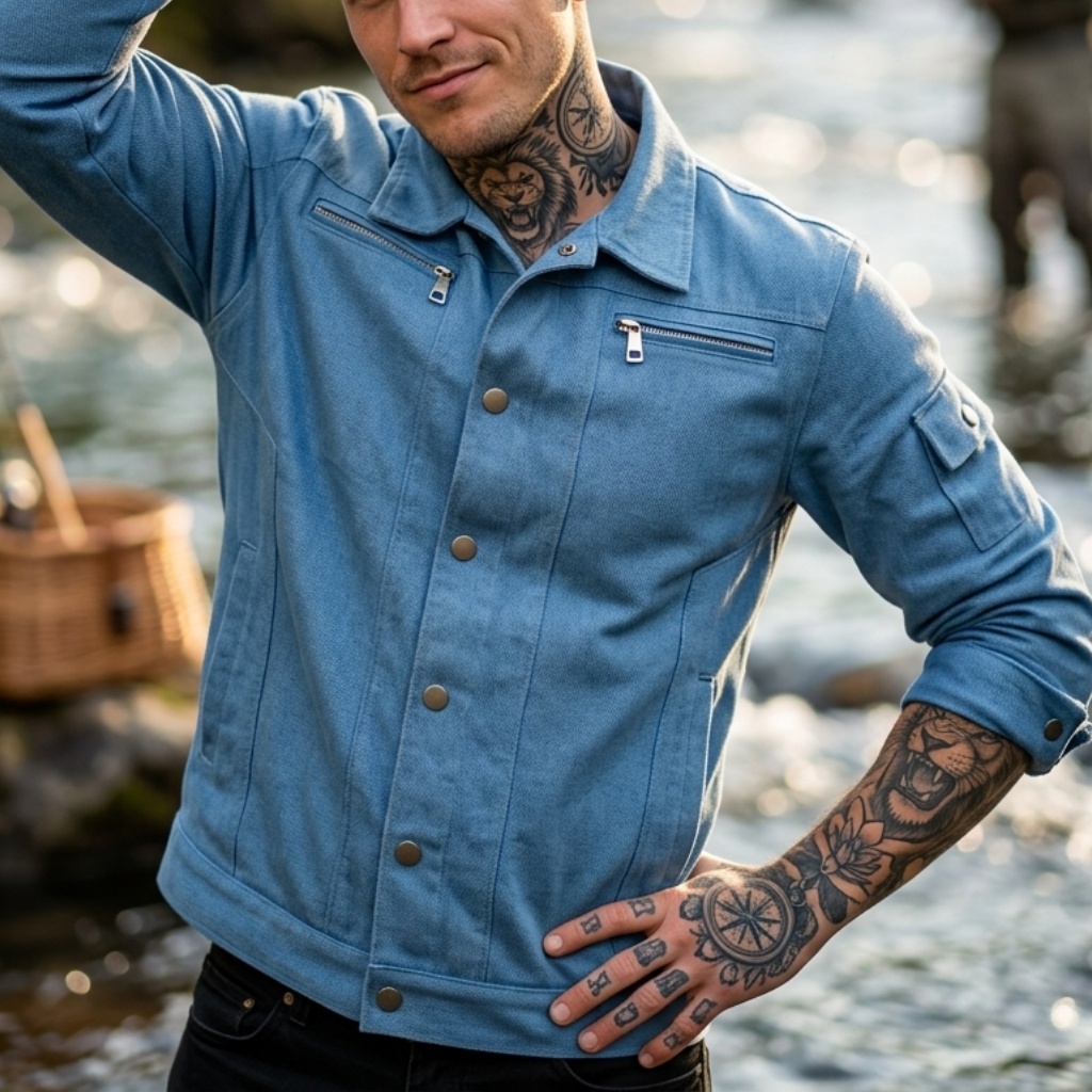 Biker Style Denim Jacket Men's - Street Fashion Jacket ulasan dan harga