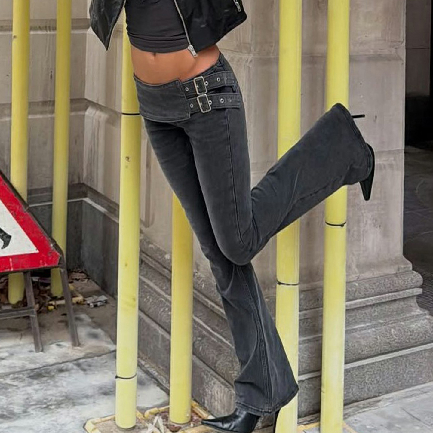 Women's Black Jeans Flare Pant - Fashion Street Yoga ulasan dan harga