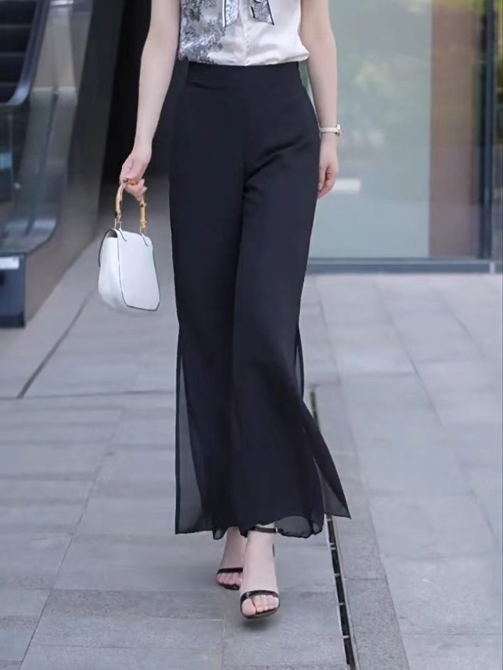 High Slit Solid Black Loose Yo - Fashion Street Yoga ulasan dan harga
