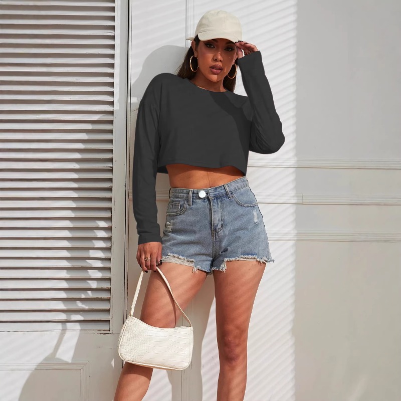 Women Crop Top T-Shirts Solid  - Fashion Street Yoga ulasan dan harga