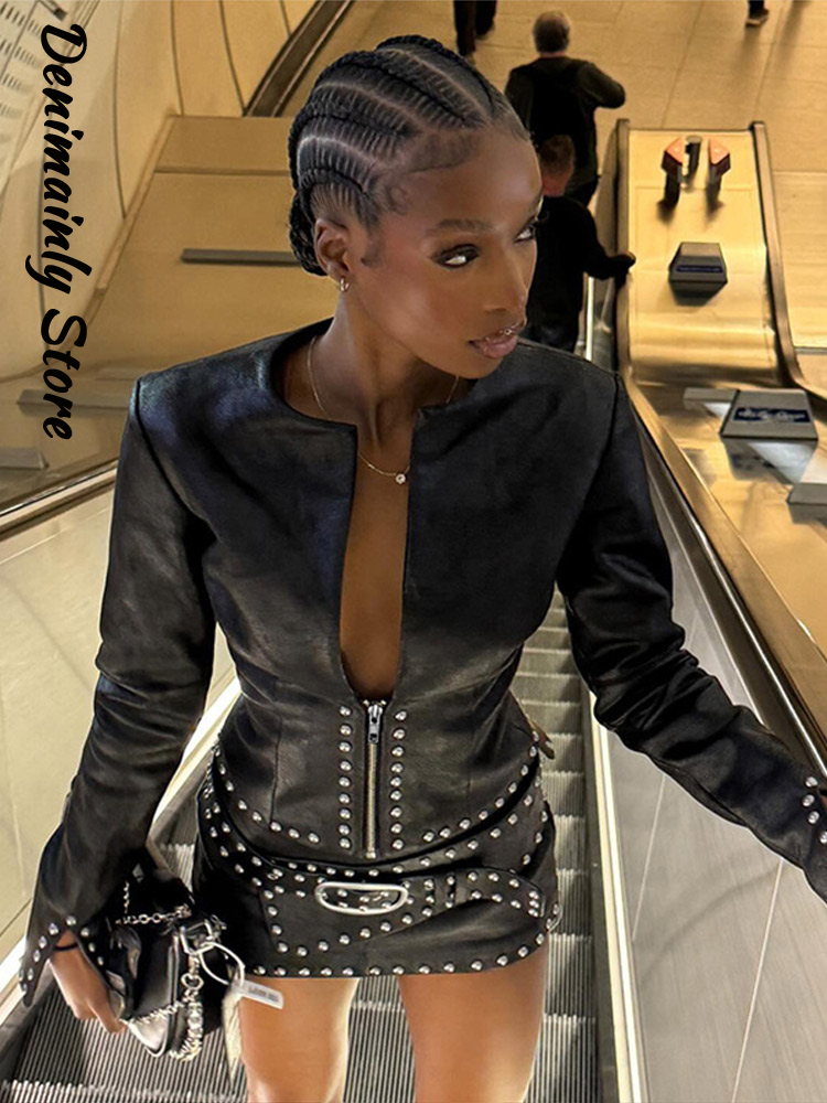Fashion Studded Trim Cropped Z - Street Fashion Jacket ulasan dan harga