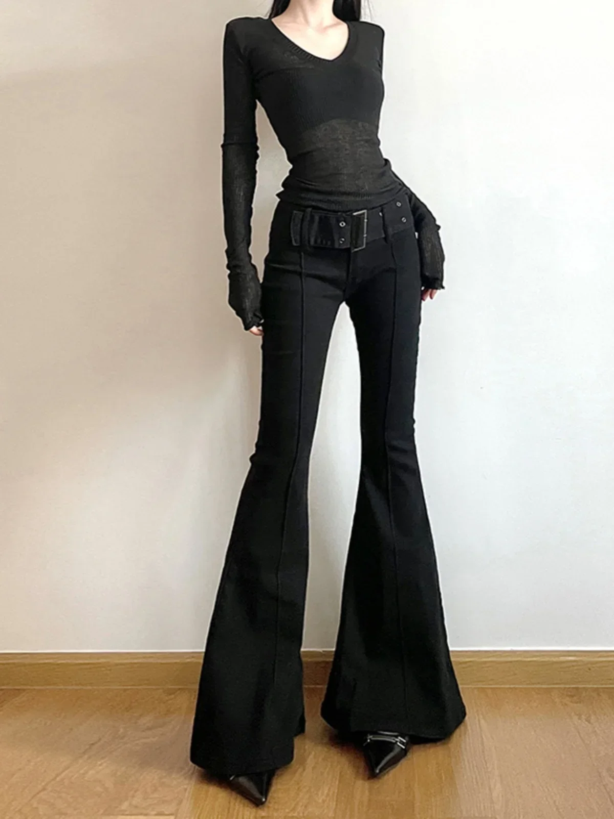 Women's Black Jeans Flare Pant - Fashion Street Yoga ulasan dan harga