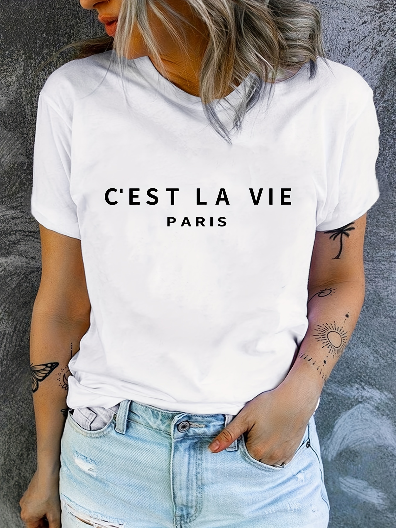 Paris Print Crew Neck T-shirt, - Street Fashion In Paris ulasan dan harga