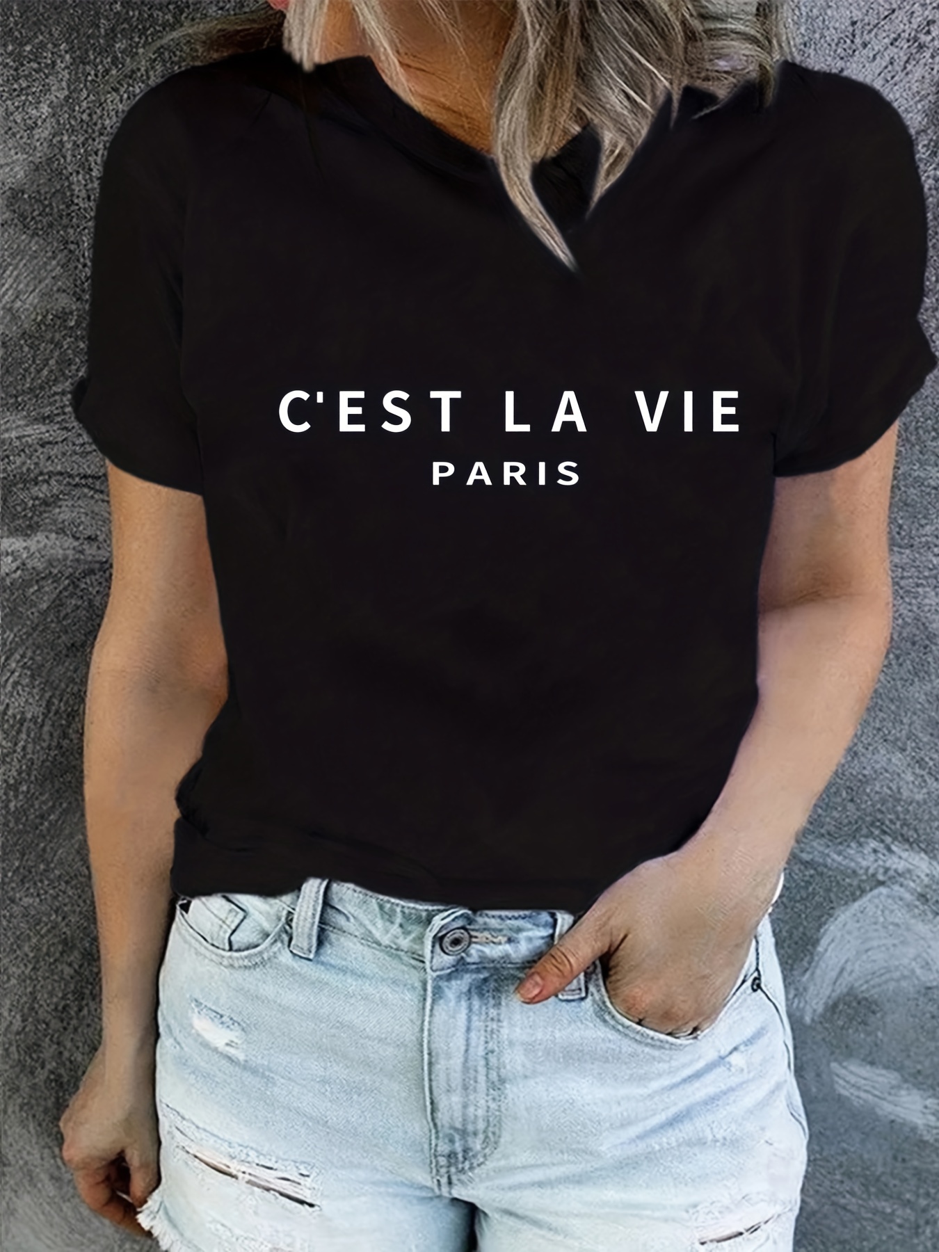 Paris Print Crew Neck T-shirt, - Street Fashion In Paris ulasan dan harga