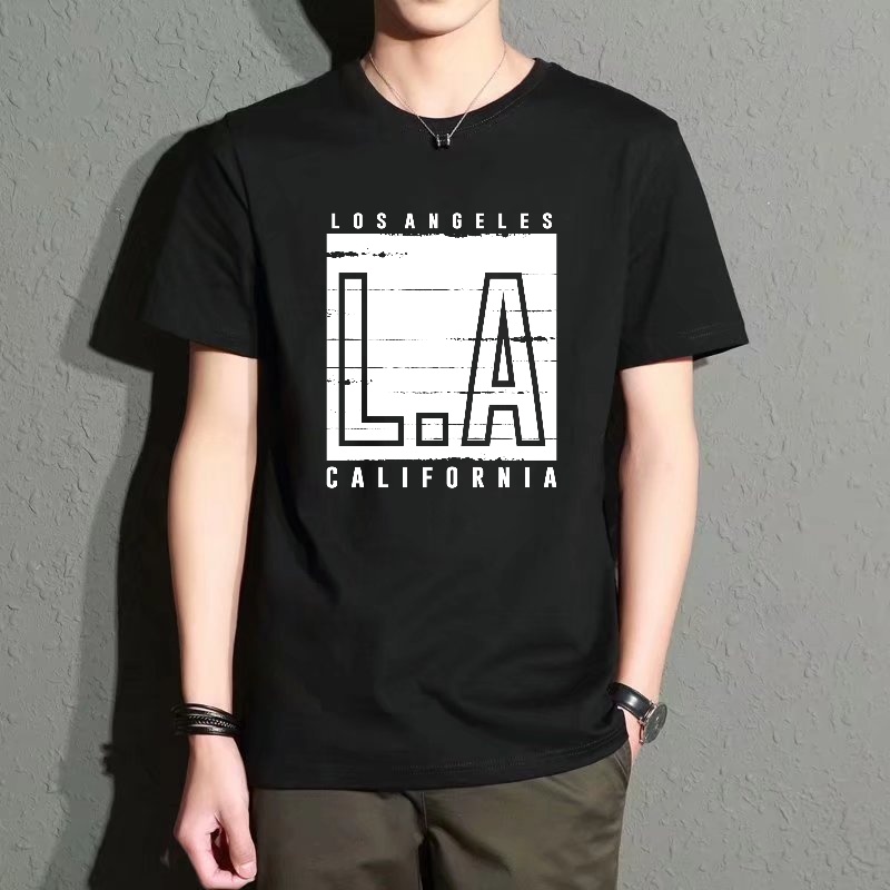Men's Black Round-Neck Short-S - Street Fashion Los Angeles ulasan dan harga