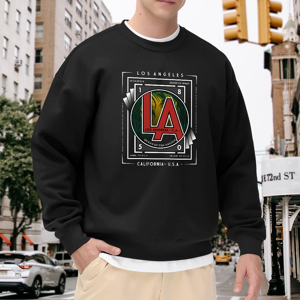 Men's Black Crew Neck Pullover - Street Fashion Los Angeles ulasan dan harga