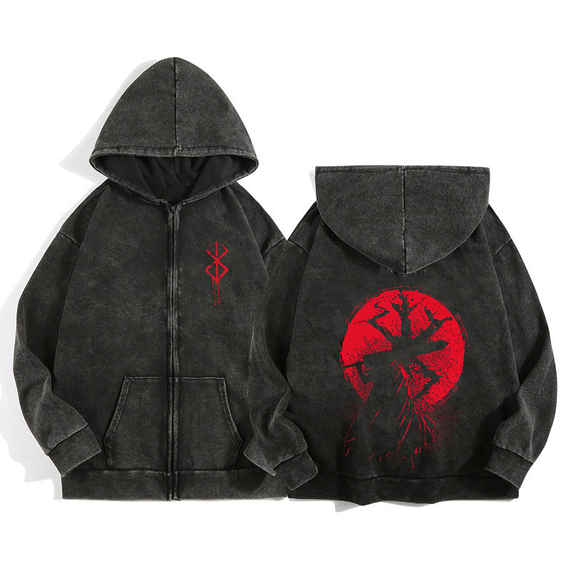 Anime Berserk Wash Zip Up Hood - Graphic Hoodie Streetwear ulasan dan harga