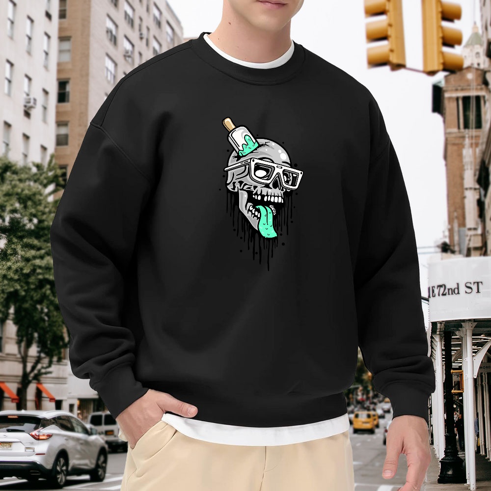 Men's Black Crew Neck Loose Sw - Quirky Street Fashion ulasan dan harga