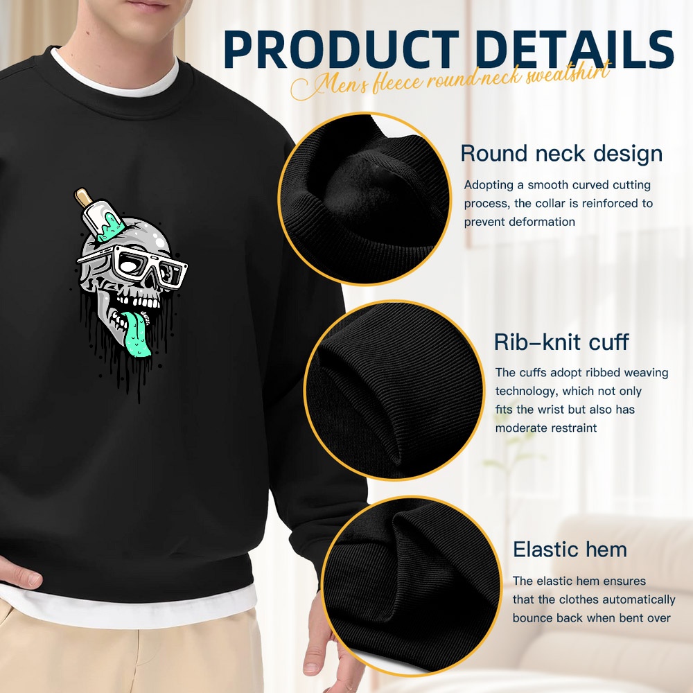 Men's Black Crew Neck Loose Sw - Quirky Street Fashion ulasan dan harga